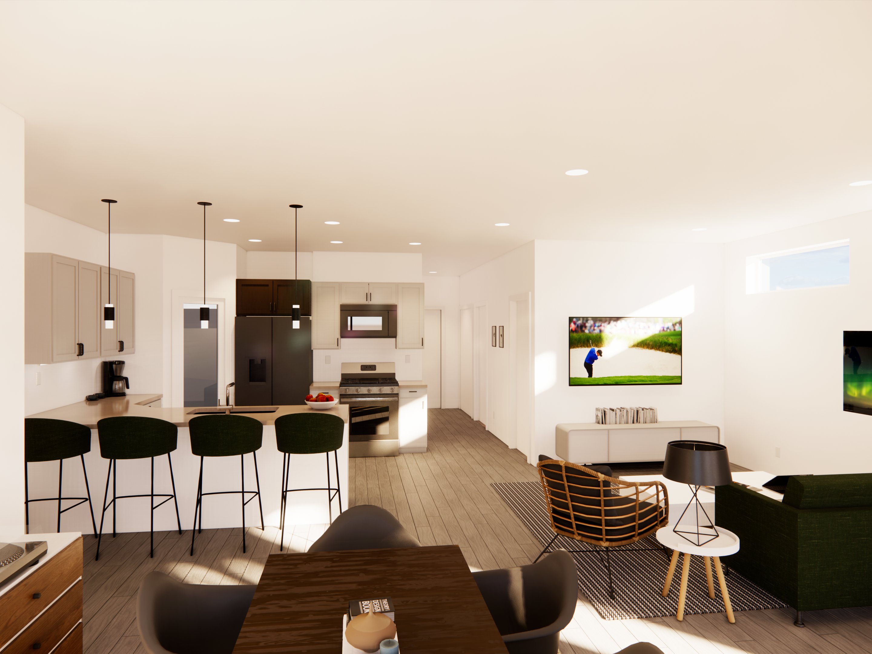 Interior kitchen and living area